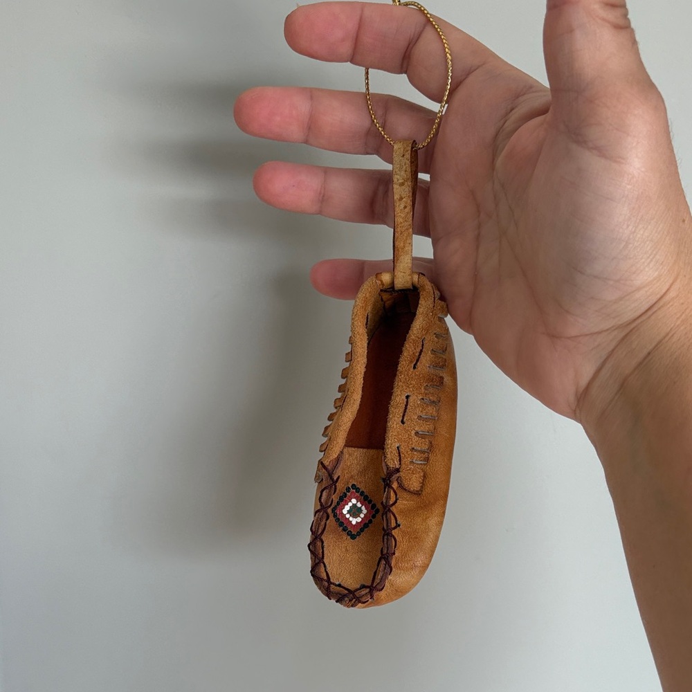 Miniature Tan leather ornament Moccasin